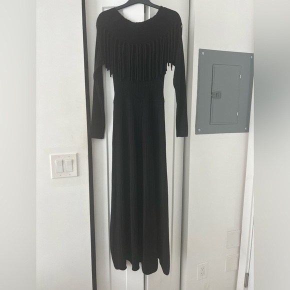 SANDRO Wool-Blend Fringe Midi Dress - Picture 6 of 7